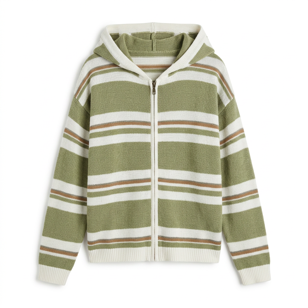 Green Striped Zip-Up